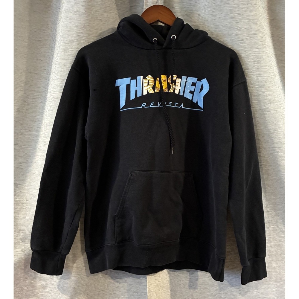 Y2k Thrasher Magazine Black Hoodie Revista Sz Sm Skateboard Grunge Streetwear